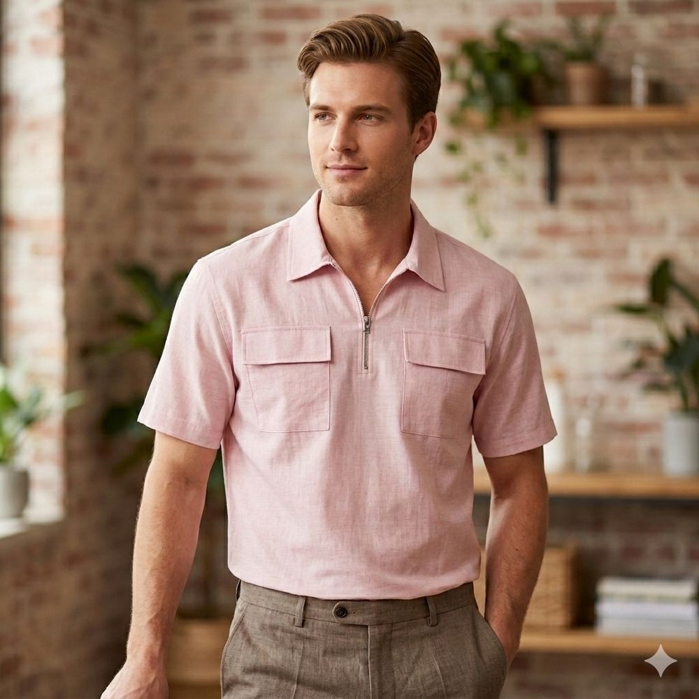NWT Lepunuo Pink Short-Sleeve Zip Polo Shirt XL
